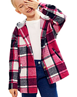 Girls Cute Flannel Plaid Hoodie Long Sleeve Button Down Jacket Shirts Coat