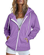 Dokotoo Fall Solid Color Oversized Purple Full Zip Up Hoodies for Women 2022 Long Sleeve Ladies Hooded Sweatshirts Pockets Jacket Coat for Teen Girls Casual Large