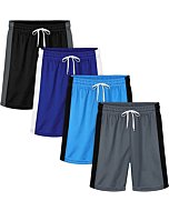 Resinta 4 Pack Boys Mesh Athletic Shorts Breathable Quick Dry Active Shorts with Drawstring Basketball Shorts for Gym Running