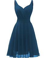 Dressever Summer Cocktail Dress V-Neck Adjustable Spaghetti Strap Chiffon Sundress with Pockets Steel Blue S