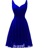 Dressever Summer Cocktail Dress V-Neck Adjustable Spaghetti Strap Chiffon Sundress with Pockets Royal Blue S