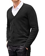 COOFANDY Men's Cardigan Sweater Cotton Blend V Neck Buttons Dwon Cardigan with Pockets Black