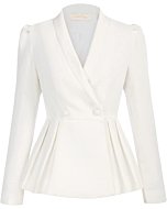 Belle Poque Womens Casual Blazers Lightweight Vintage Long Sleeve Button Work Office Blazers Jacket White L