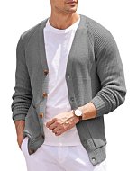 COOFANDY Men's Cardigan Sweaters Casual Cable Knitted Sweater Button Down Cardigan Dark Grey