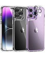 TAURI [5 in 1] 1X Clear Case [Not-Yellowing] with 2X Tempered Glass Screen Protector + 2X Camera Lens Protector, [Military-Grade Drop Protection] Slim Phone Case 6.7 Inch - for iPhone 14 Pro Max Case 