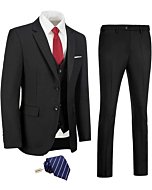 Men Suits Slim Fit Black Business Wedding 3 Piece Tux Groomsmen Prom Blazer Jacket Vest Pants with Tie Men Suit Set XS