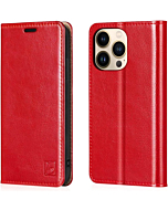 Belemay Case for iPhone 14 Pro Max Case Wallet-Genuine Leather Flip Phone Case-RFID Blocking Card Holders-Shockproof TPU Shell Folio Cover Women Men Compatible with iPhone 14 Pro Max (6.7-inch) Red