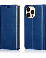 Belemay Case for iPhone 14 Pro Max Case Wallet-Genuine Leather Flip Phone Case-RFID Blocking Card Holders-Shockproof TPU Shell Folio Cover Women Men Compatible with iPhone 14 Pro Max (6.7-inch) Blue