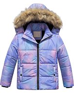 Chrisuno Girl's Heavyweight Winter Jacket Coat Waterproof Snow Ski Jacket Insulated Outwear Fur Hooded Parka Ombre 6-7