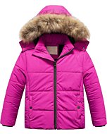 Chrisuno Girls' Warm Winter Coat Cold Clothes Weather Resistant Quilted Bubble Puffy Windbreaker Ski Jacket Rose Red 6-7