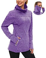 Soneven Women's Long Sleeve Running Shirts Thermal Fleece Running Shirt Sweatshirts Athletic Thumb holes Shirts with Neck Gaiter Purple XX-Large