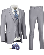 Men Suits Slim Fit Grey Business Wedding 3 Piece Tux Groomsmen Prom Blazer Jacket Vest Pants with Tie Men Suit Set S