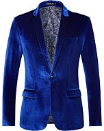 WZIKAI Mens Velvet Blazer One Button Slim Fit Solid Fashion Suit Jacket Sport Coat for Wedding Prom Dinner Party Blue XXXL