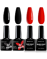 Morovan Red Black Gel Nail Polish Kit - Gel Nail Polish Set with Base Coat and Top Coat Nail Art Shine Long Lasting Soak Off Gel Nail Polish Manicure Salon DIY at Home