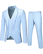 UNINUKOO Men Slim Fit Suit Set 3 Piece Classic Wedding Fashion Dress Suit Jacket Pants with Vest US Size 36 Light Blue