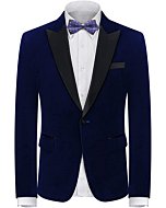 Mens Velvet Blazer Slim Fit Suit Jacket for Men Peaked Lapel One Button Tuxedo Blazer Wedding Prom Dinner Navy Blue