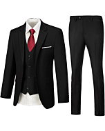 Mens Suit Slim Fit 3-Piece Set Men's Black Formal Suits Solid Blazer Vest Pants Wedding Suit for Men Size L