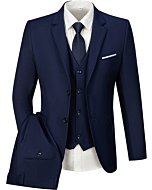 Mens Three Piece Business Suit Slim Fit Prom Tuxedo Elegant Formal Solid Wedding Blazer Vest Pants for Men Navy Blue M