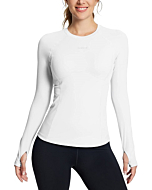 BALEAF Women's Workout Long Sleeve Shirts Fitted Running Athletic Tops Compression Shirt with Thumbholes Quick Dry Stretch White M