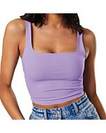 Artfish Women's Sleeveless Strappy Seamless Crop Tank Tops Square Neck Workout Fitness Basic Cropped Camis Violet, XS