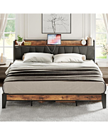 LIKIMIO King Size Bed Frame, Storage Headboard with Charging Station, Solid and Stable, Noise Free, No Box Spring Needed, Easy Assembly