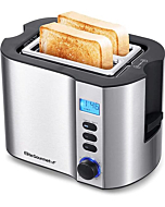 Elite Gourmet ECT2145 Extra Wide Slot 2-Slice Toaster, Bagel Function Reheat, Defrost, & Cancel Functions, 6 Toast Settings, Built-in Warming Rack, Countdown Timer, Stainless Steel