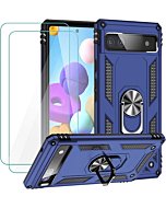 Muntinfe for Google Pixel 6a Case with Tempered Glass Screen Protector [2 Pack], Military-Grade Armor Shockproof Protective Phone Cover with Ring Magnetic Kickstand for Pixel 6a, Blue