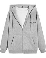 SOLY HUX Men's Zip Up Letter Print Long Sleeve Hoodies Casual Sweatshirt Jacket with Pocket Grey M