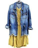 SCOFEEL Women Denim Shirt Jacket Down Distressed Washed Ripped Frayed Jean Jacket with Pocket