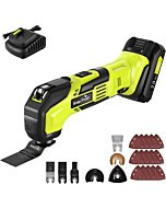 SnapFresh Cordless Oscillating Tool, 20V Oscillating Multi-Tool with 6 Speed, 3.2°Oscillating Angle, 22pcs Accessories, 2.0Ah Battery and Fast Charger, Tool Kit for Scraping, Sanding, Cutting Wood