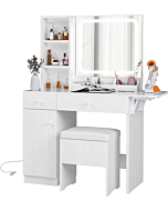 IRONCK White Vanity Desk with LED Mirror & Drawers