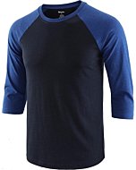 Men's slim fit 3/4 sleeve tee in Navy Blue for running, hiking, or baseball.