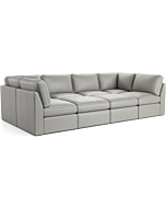 Seatcraft Wilshire 8-Piece U-Sectional Pit, Grade 7000 Leather, Living Room, Down Feather Lining, Strong Engineered Reinforced Wood Frame, Gray