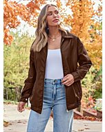 AUTOMET Women's Oversized Faux Leather Jacket in Caramel, featuring a relaxed fit and classic moto design.