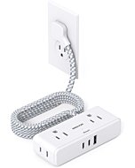 Flat Extension Cord 6 feet, Flat Plug Power Strip, 4 Widely Outlets with 3 USB Ports (2 USB C), 3 Side Outlet Extender with Extension Cord with Multiple Outlets for Home, Office, Dorm Room Essentials