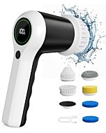 PUFTEM Electric Spin Scrubber, Cordless Shower Scrubber with Battery Level Display, 2 Speeds Electric Scrubber for Cleaning with 6 Replaceable Heads, Electric Cleaning Brush for Bathroom/Sink/Window