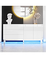 AMERLIFE High Gloss Electroplated Sideboard Buffet Storage Cabinet with LED Lights, 63" Modern Minimalist Console Table with Magnetic Doors & Drawers for Living Room, Dining Room, Entryway, White