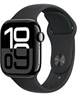 Apple Watch Series 10 (42mm) in sleek jet black aluminum with a comfortable black sport band.