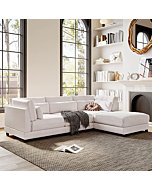 WILLIAMSPACE 110" Sectional Sofa for Living Room, L Shaped Sofa Couch with Ottoman, Upholstered Modular Sofa with Waist Pillows - Beige