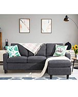 Shintenchi Convertible Sectional Sofa Couch, Modern Linen Fabric L-Shaped , 3-Seat Sofa Sectional with Reversible Chaise for Living Room, Apartment and Small Space (Dark Grey)