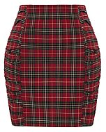 Plus Size Plaid Skirts for Women High Waist Tartan Mini Bodycon Pencil Skirts(Red,XL)