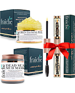 Live Fraiche Gift Bundle - USDA Organic Castor oil for Eyelashes and Eyebrows - Hydrating Dead Sea Mud Face Mask - 24k Gold Exfoliater Facial Peel and Brightener