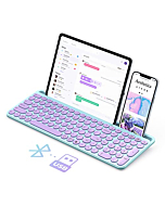 Cute Wireless Bluetooth Keyboard, seenda Dual Mode (Bluetooth + 2.4G) Round Key Typewriter Keyboard with Number Pad Integrated Stand for Mac OS/Windows Computer, iOS/Android Tablet Phone, Green Purple