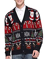 Men's Christmas Rudolph Reindeer Holiday Festive Knitted Sweater Cardigan Cute Ugly Pullover Jumper (X Large, Reindeer-Santa&Cane Cardigan)