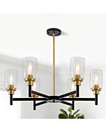 HCCZ 6 Light Dining Room Light Fixture Black & Brushed Brass Gold Farmhouse Chandelier Over Table Modern Hanging Pendant Lighting for Living Room Foyer Kitchen Adjustable Height E26 Socket