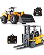 Top Race Jumbo Remote Control Forklift 13 Inch Tall, and Top Race 10 Channel Full Functional Remote Control Front Loader Construction Tractor, Full Metal Bulldozer Toy