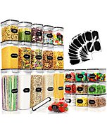 25 Pack Airtight Food Storage Containers Set, PRAKI BPA Free Plastic Dry Food Canisters for Kitchen Pantry Organization and Storage, Kitchen Storage Containers for Cereal, Flour - Labels, Mark(Black)