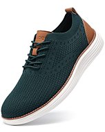 VILOCY Men's Casual Dress Sneakers Oxfords Business Shoes Lace Up Lightweight Comfortable Breathable Walking Knit Mesh Fashion Sneakers Tennis Green,US11.5 EU45