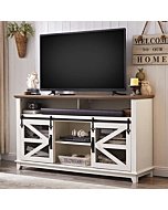 OKD Farmhouse TV Stand for 65+ Inch TV, Industrial & Farmhouse Media Entertainment Center w/Sliding Barn Door, Rustic TV Console Cabinet w/Adjustable Shelves for Living Room, Antique White