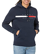 Tommy Hilfiger mens Flag Stripe Hoodie Hooded Sweatshirt, Sky Captain, Medium US